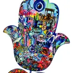 Pop Art Hamsa On Stand - Blue Jerusalem