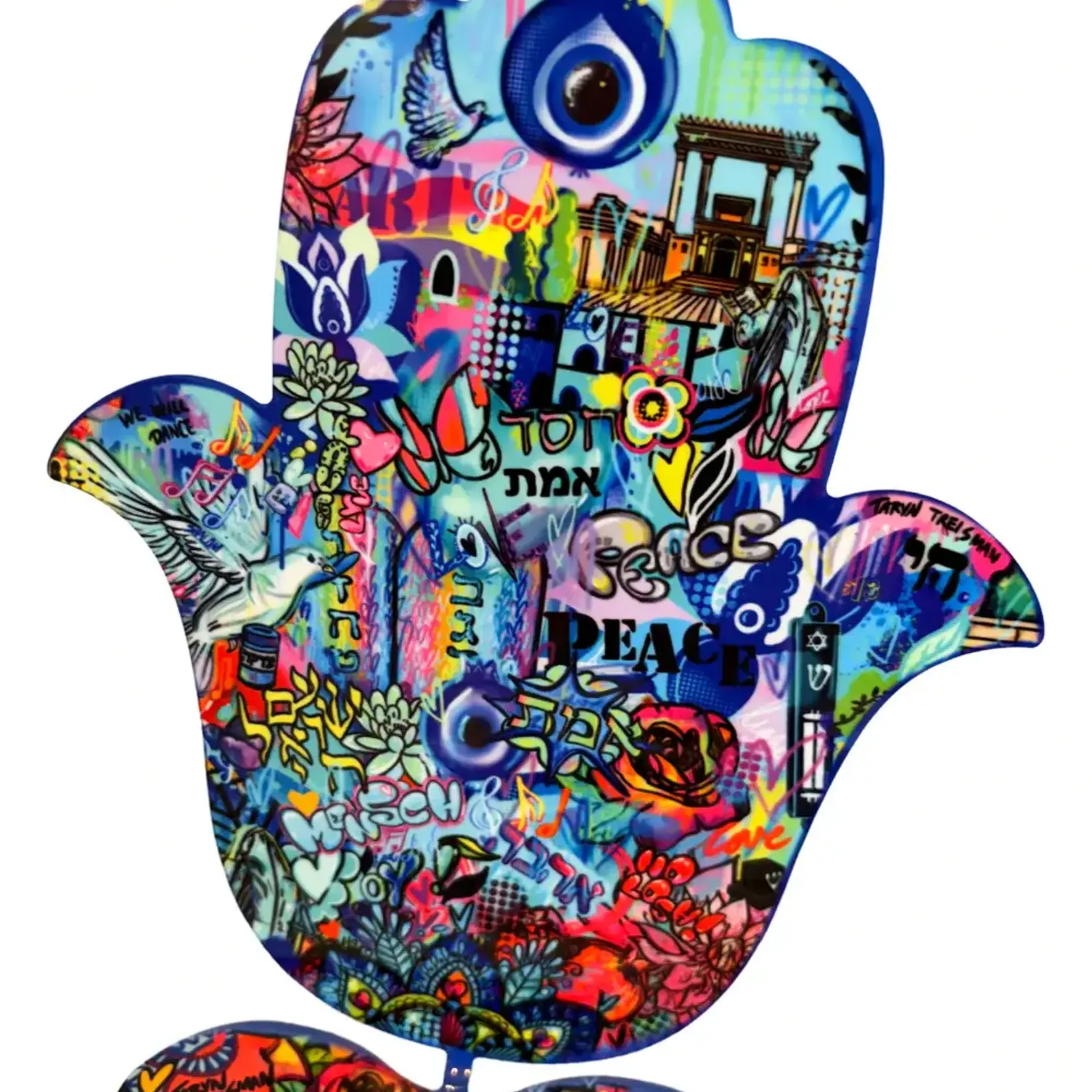 Pop Art Hamsa On Stand - Blue Jerusalem