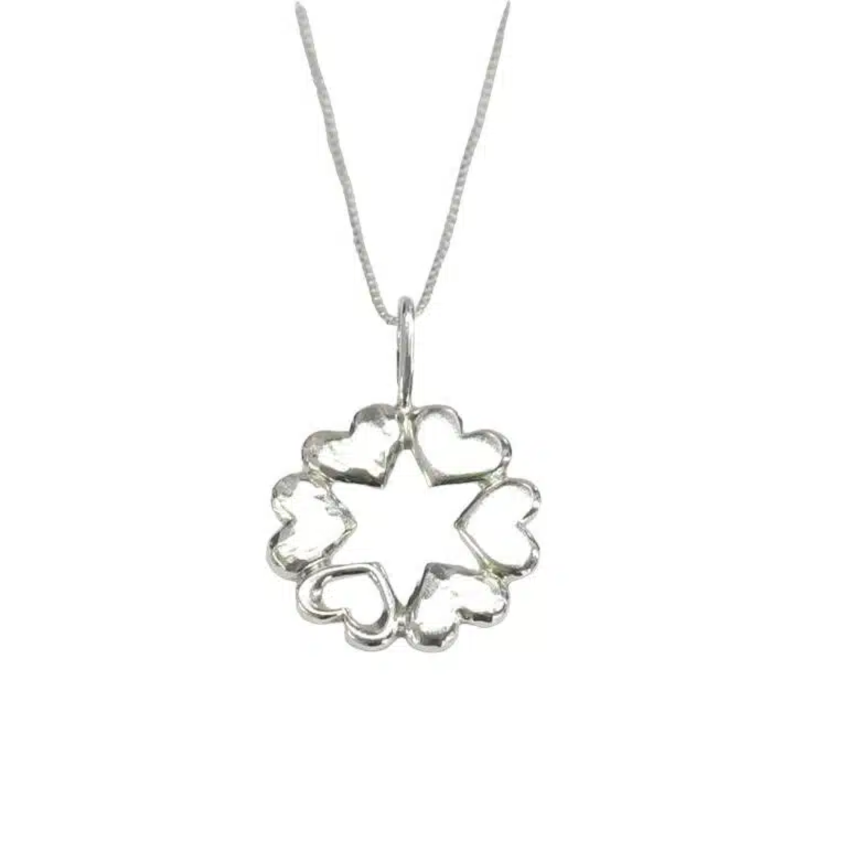 Sterling Silver Star of David of Hearts and One Heart Outline Necklace