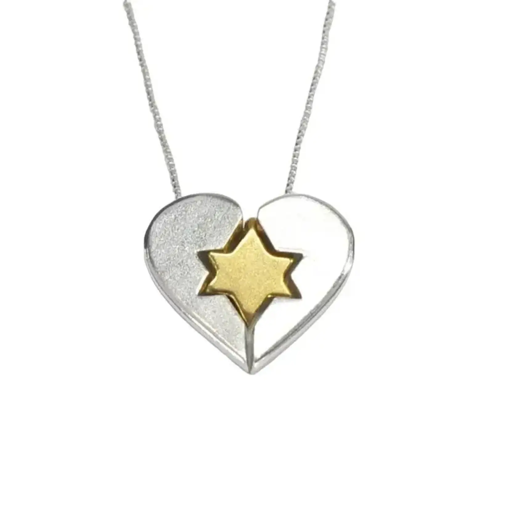 Sterling Silver Split Heart with Gold Star of David Necklace