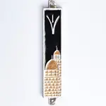 Black Enamel Jerusalem Mezuzah Pewter