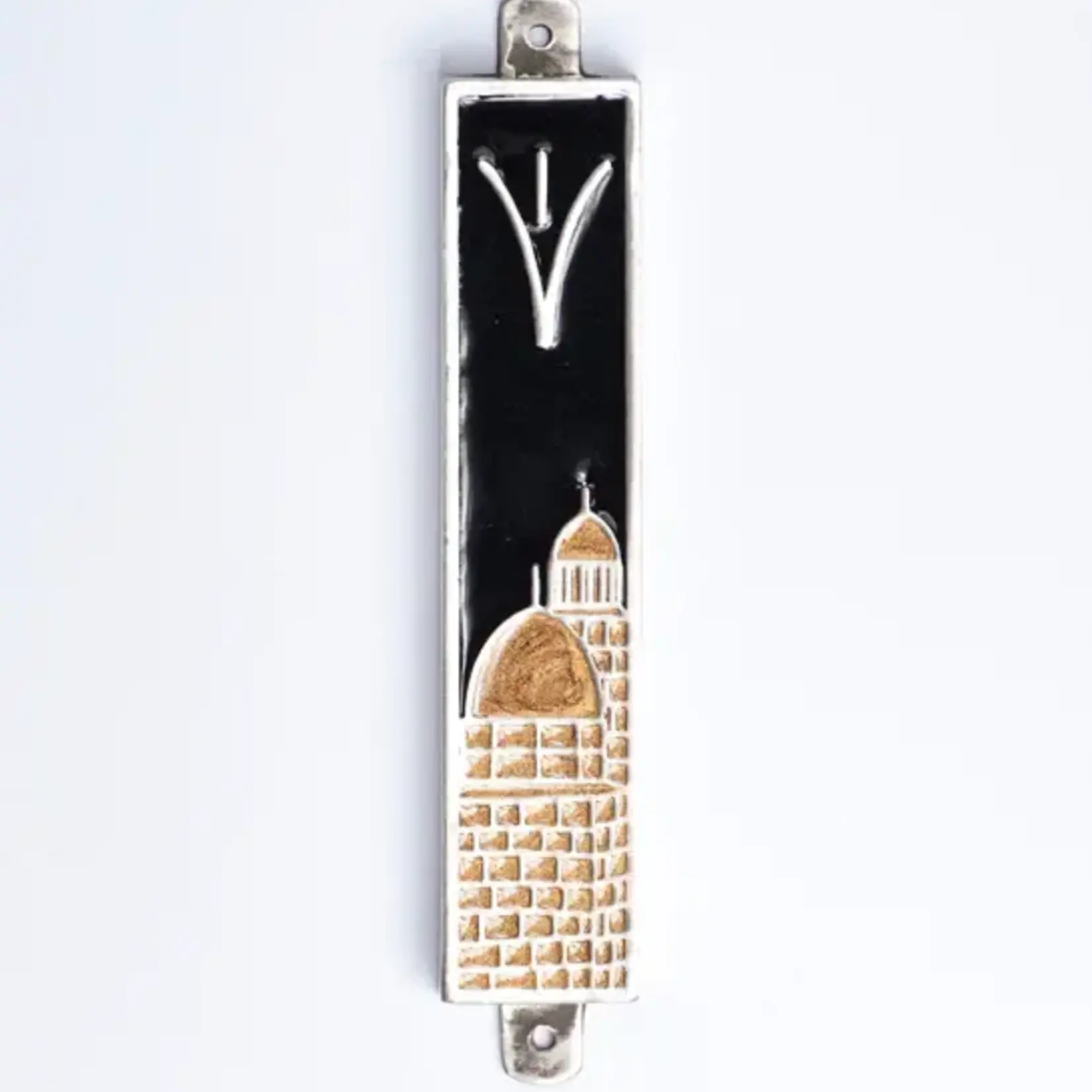 Black Enamel Jerusalem Mezuzah Pewter