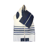 100% Fine White Wool w/ Detailed Navy and Silver Stripes (951)