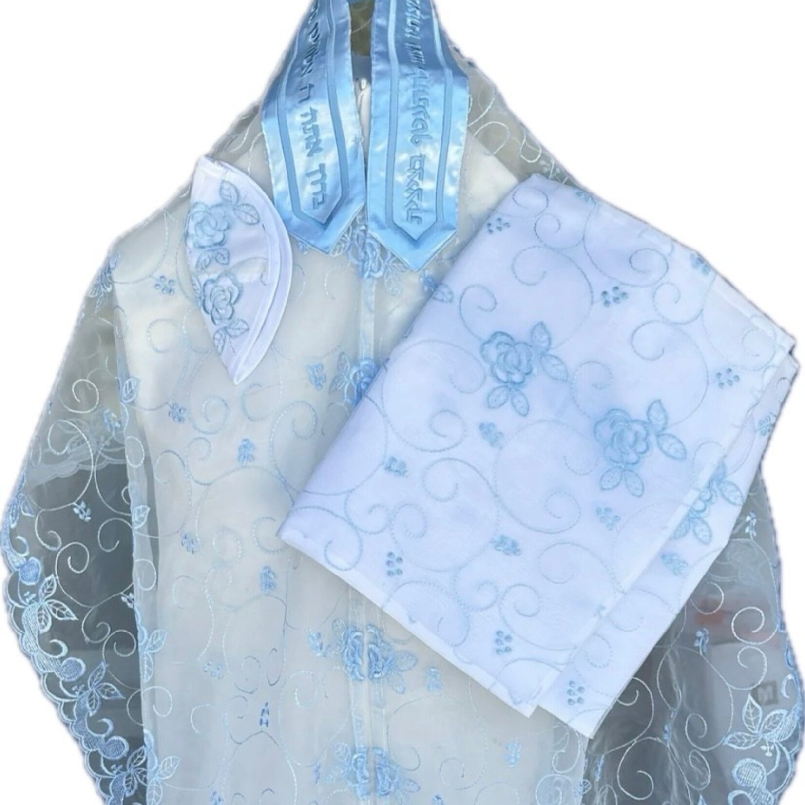 Organza Light Blue Floral Tallit (140)