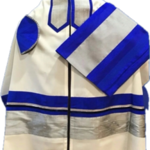 Wool Tallit w/ Royal Blue and Raw Silk Silver Stripes (807)