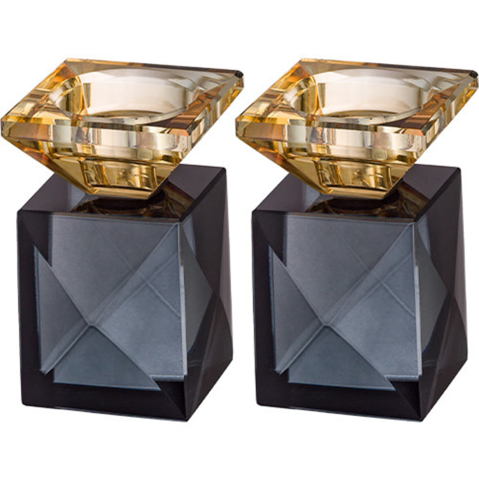 Black and Amber Cube Crystal Candlesticks