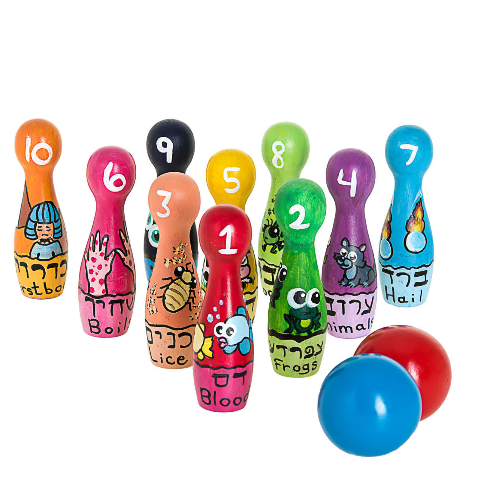 Passover Ten Plagues  Wooden Bowling Pin Set