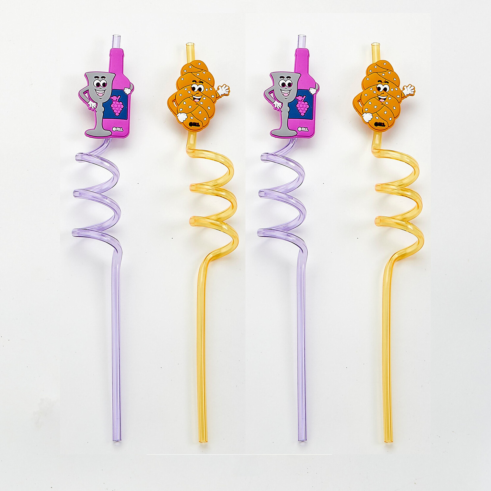 Set of 4 Shabbat Fun Straws with Kiddush Cups and Challah