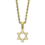 Stainless Steel Star of David Necklace w/ Rope Chain-Gold