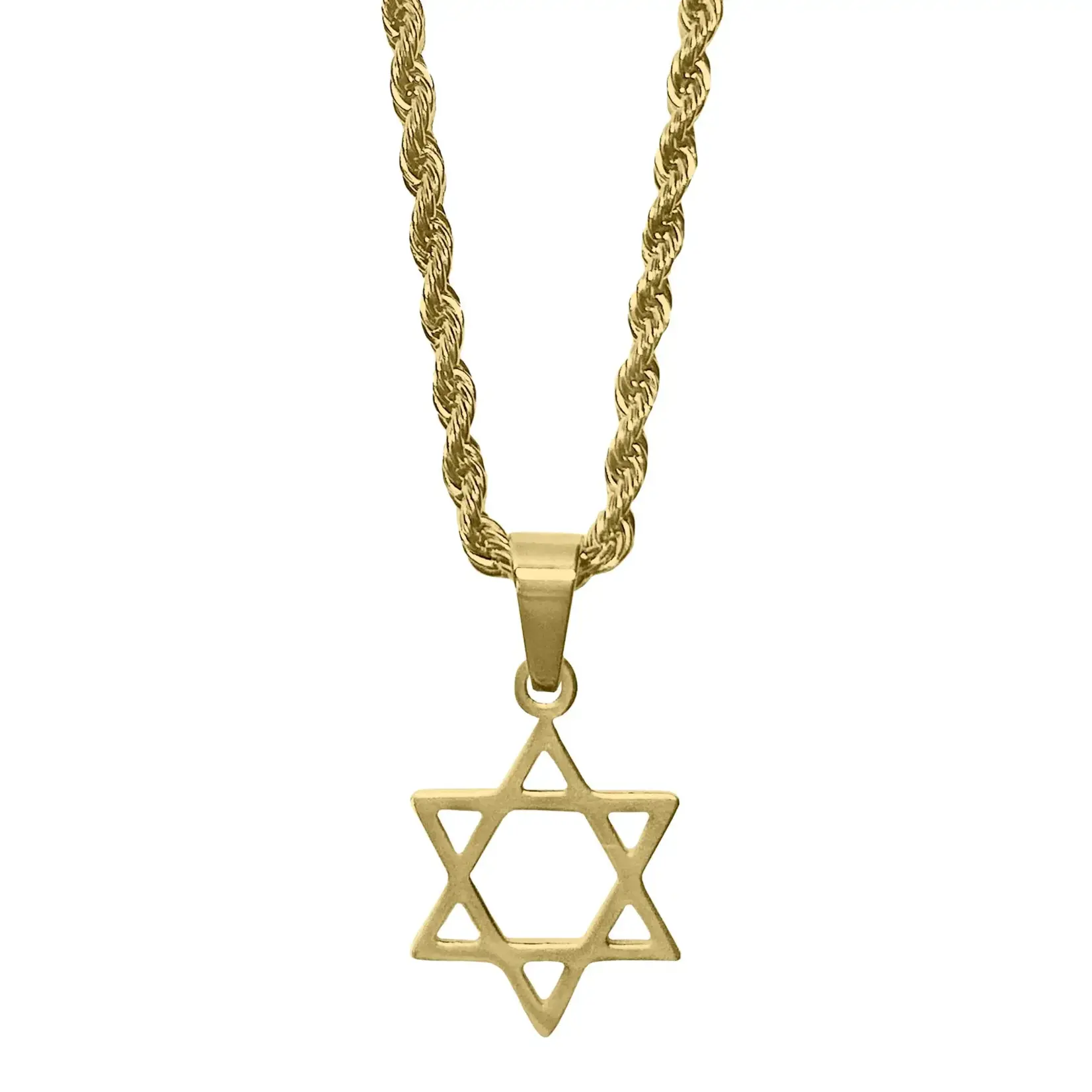 Stainless Steel Star of David Necklace w/ Rope Chain-Gold