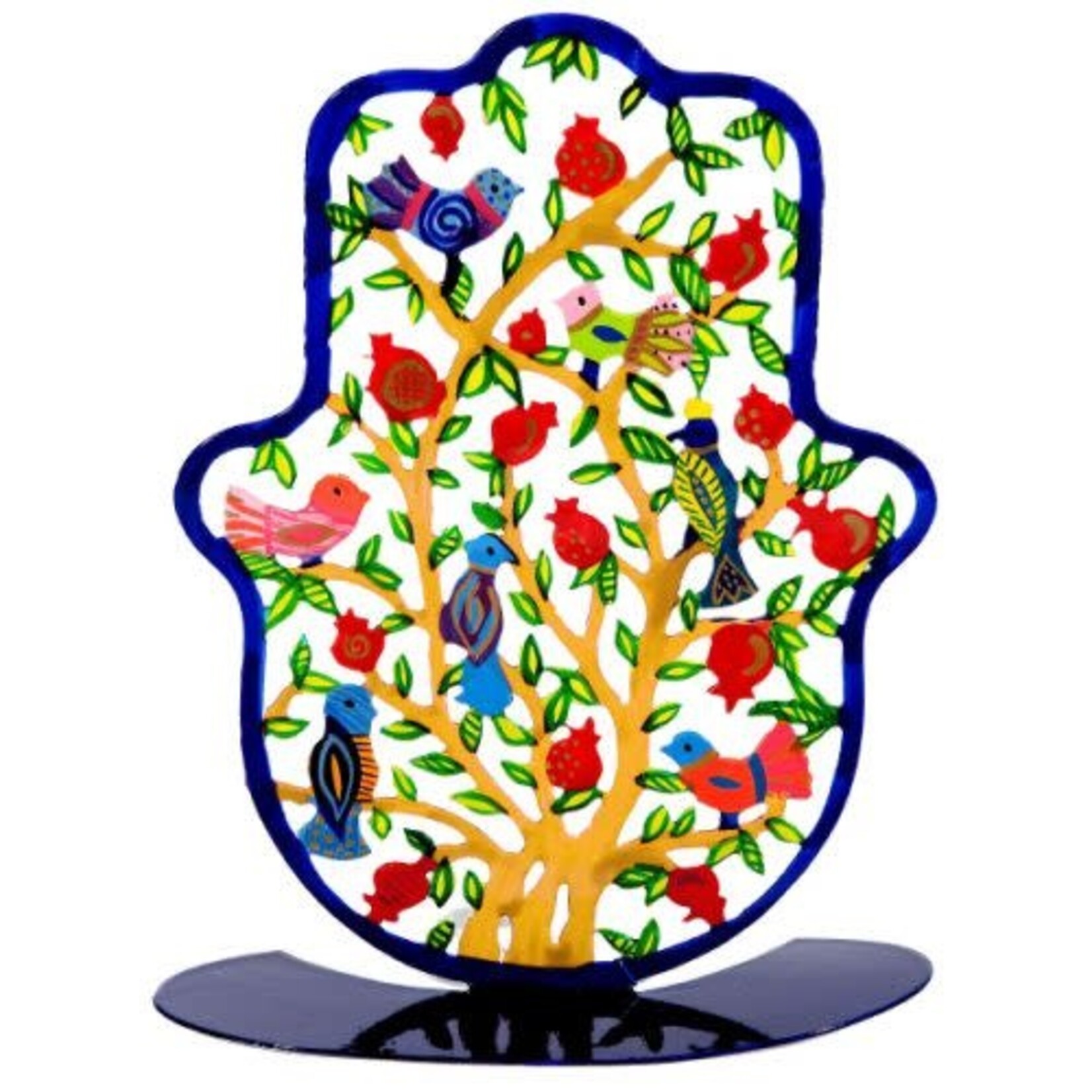 Large Laser Cut Hand Painted Standing Hamsa - Pomegranates