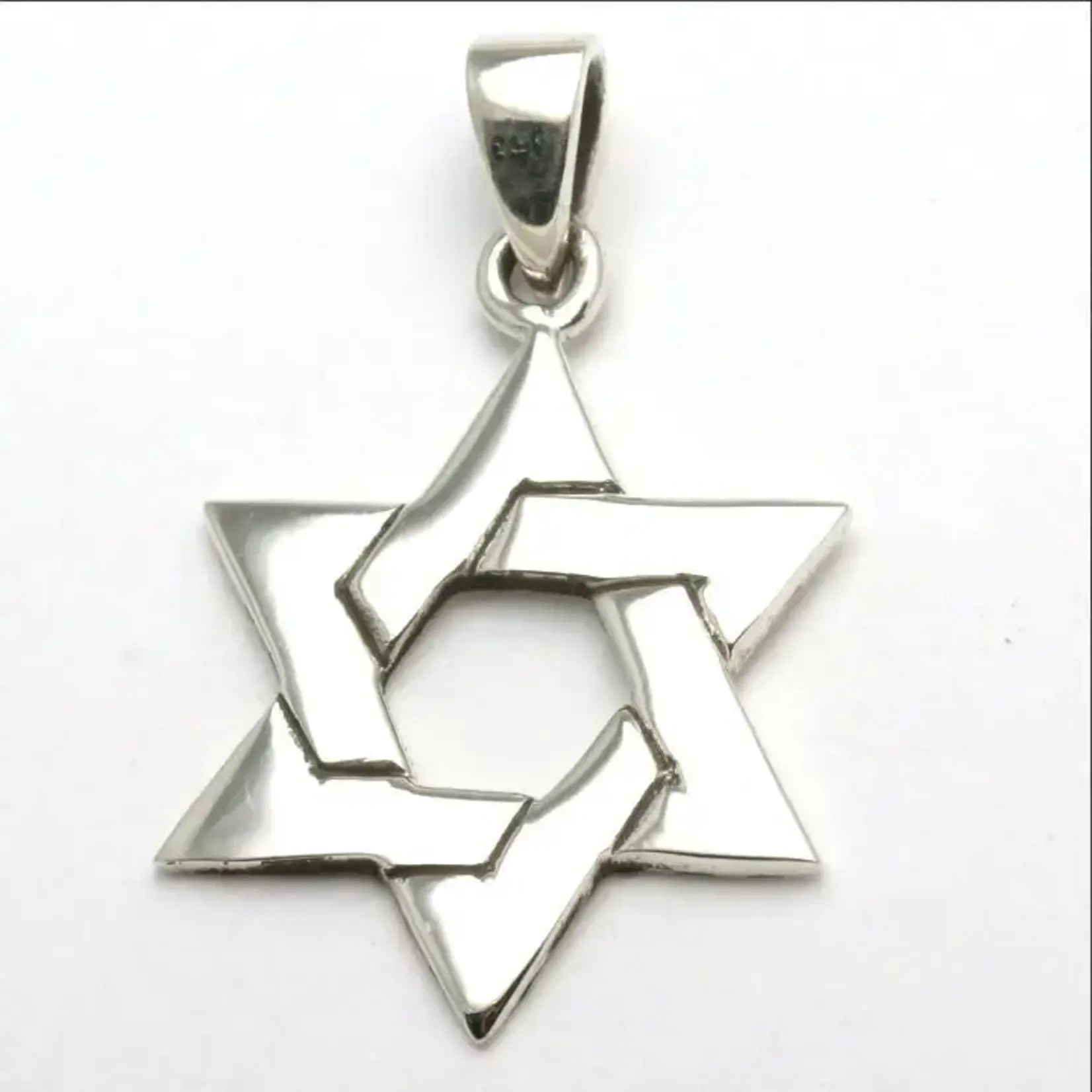 Sterling Silver Star of David Pendant Woven - 20" Marina Link Chain