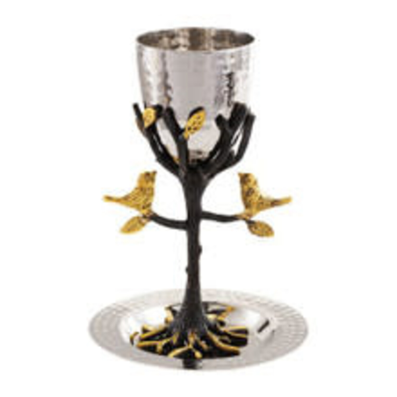 Hammered Kiddush Cup & Tray Branch Stem-Tree Of Life