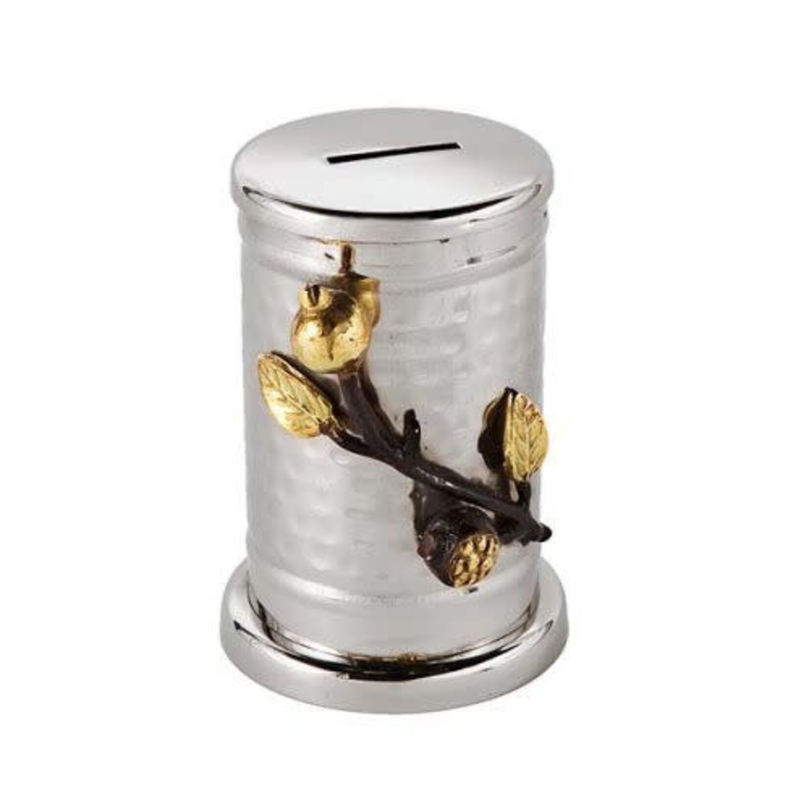 Hammered Tzedaka Box w/ Pomegranate Branch