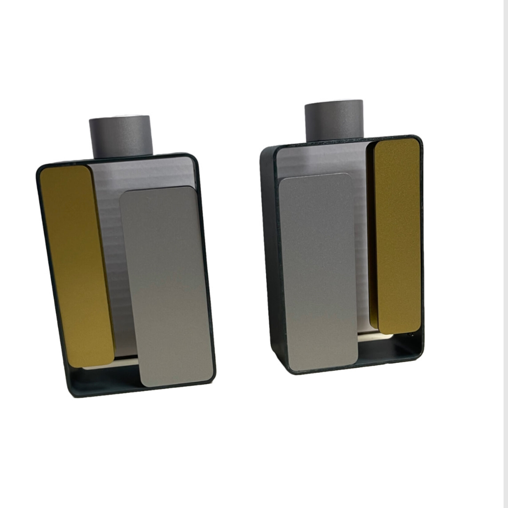 Modern Gray Candlesticks with Gold and Silver Accents - Magnetic