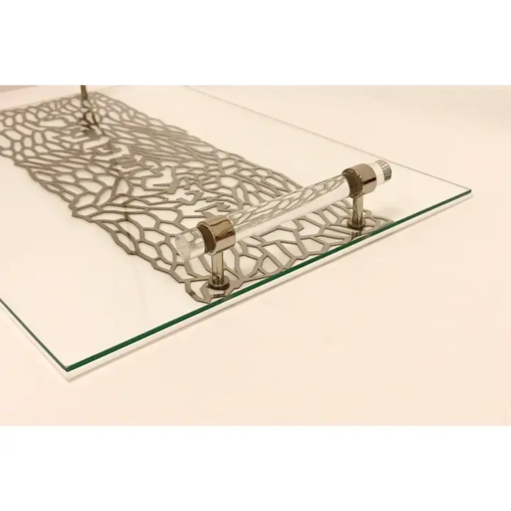 Acrylic Challah Tray Silver with Cylinder Handles