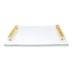 Glass Challah Board - White Leather with Imprinted Handles - Gold