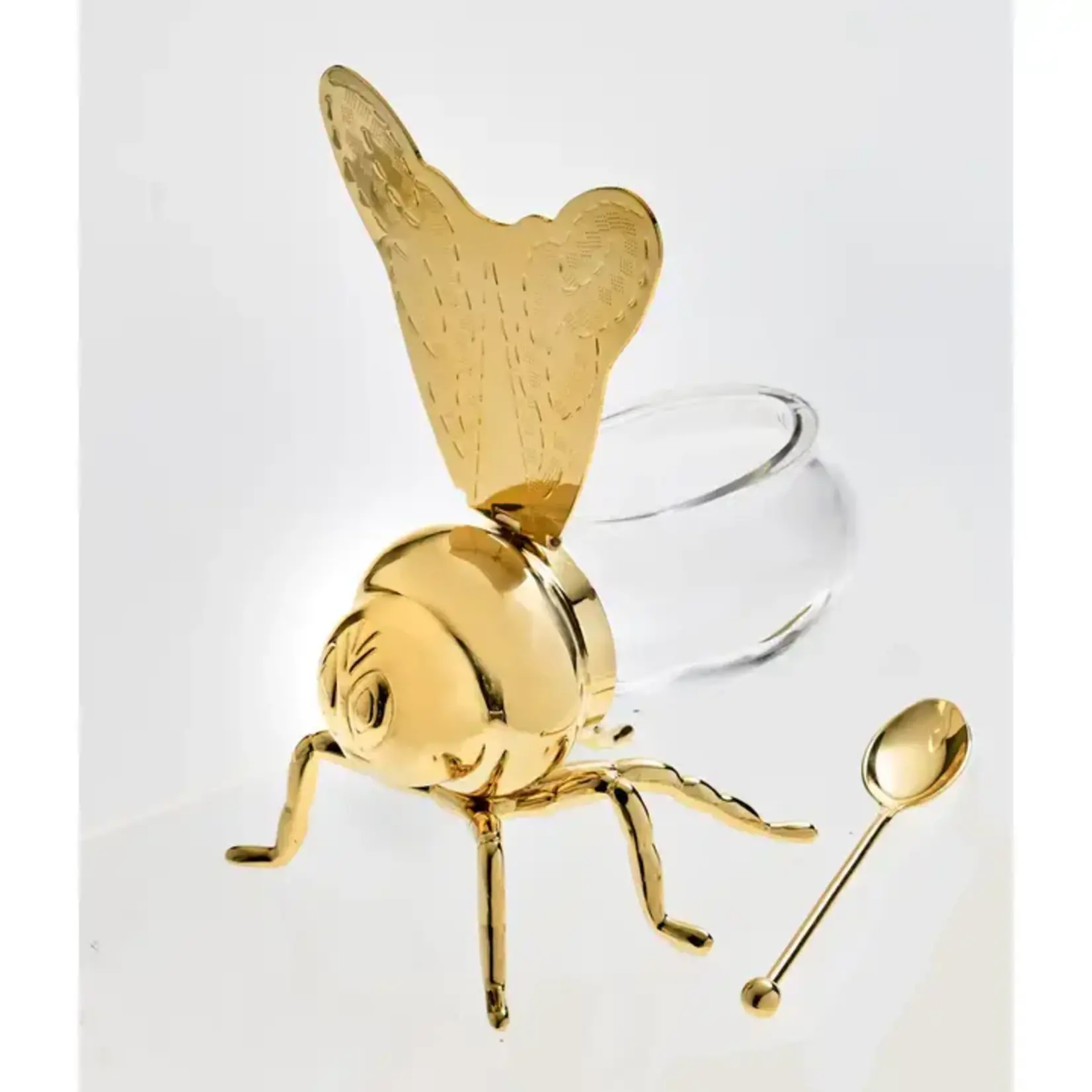 Bee Honey Jar with Spoon - Gold