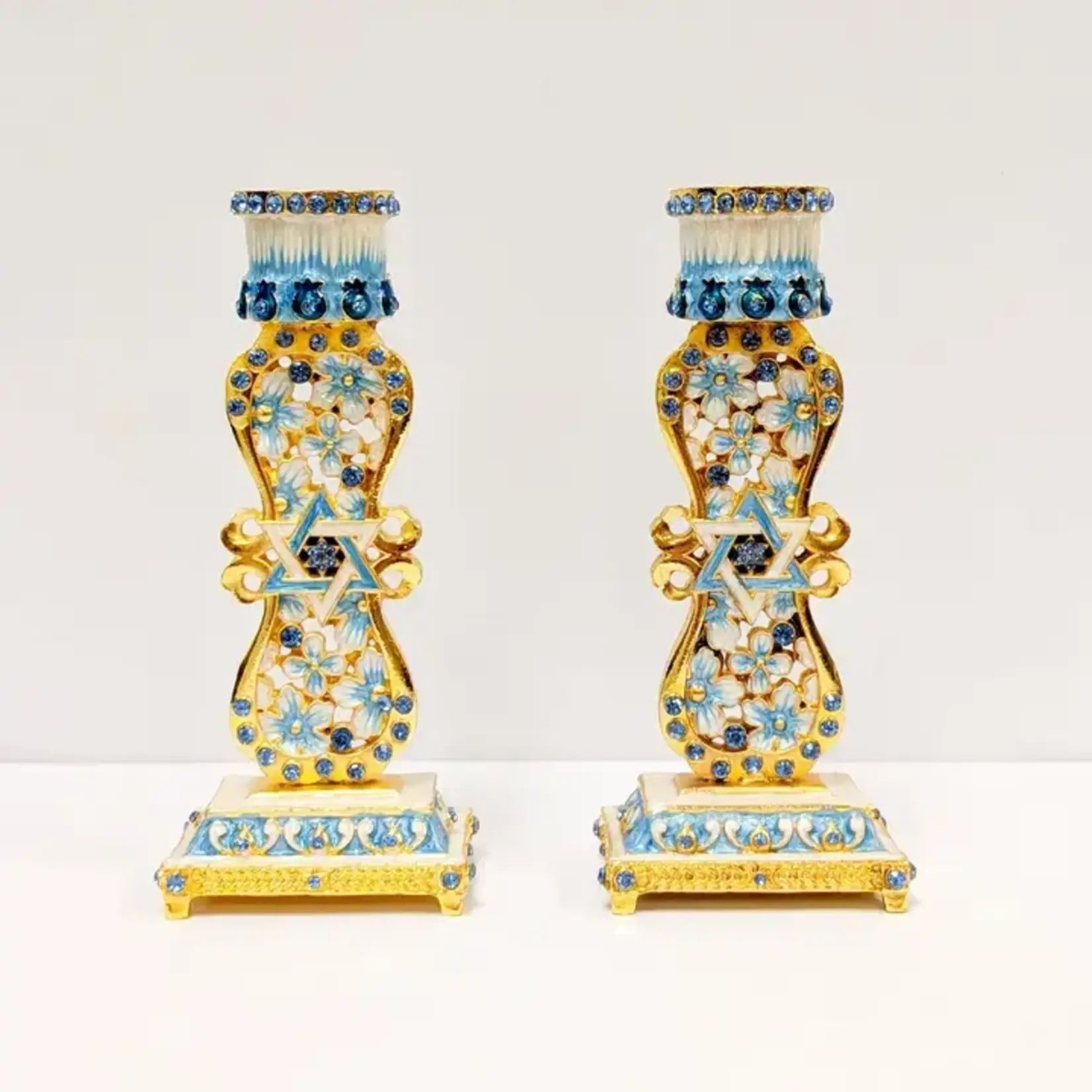Shabbat Flower and Star of David Design Candle Holder Set