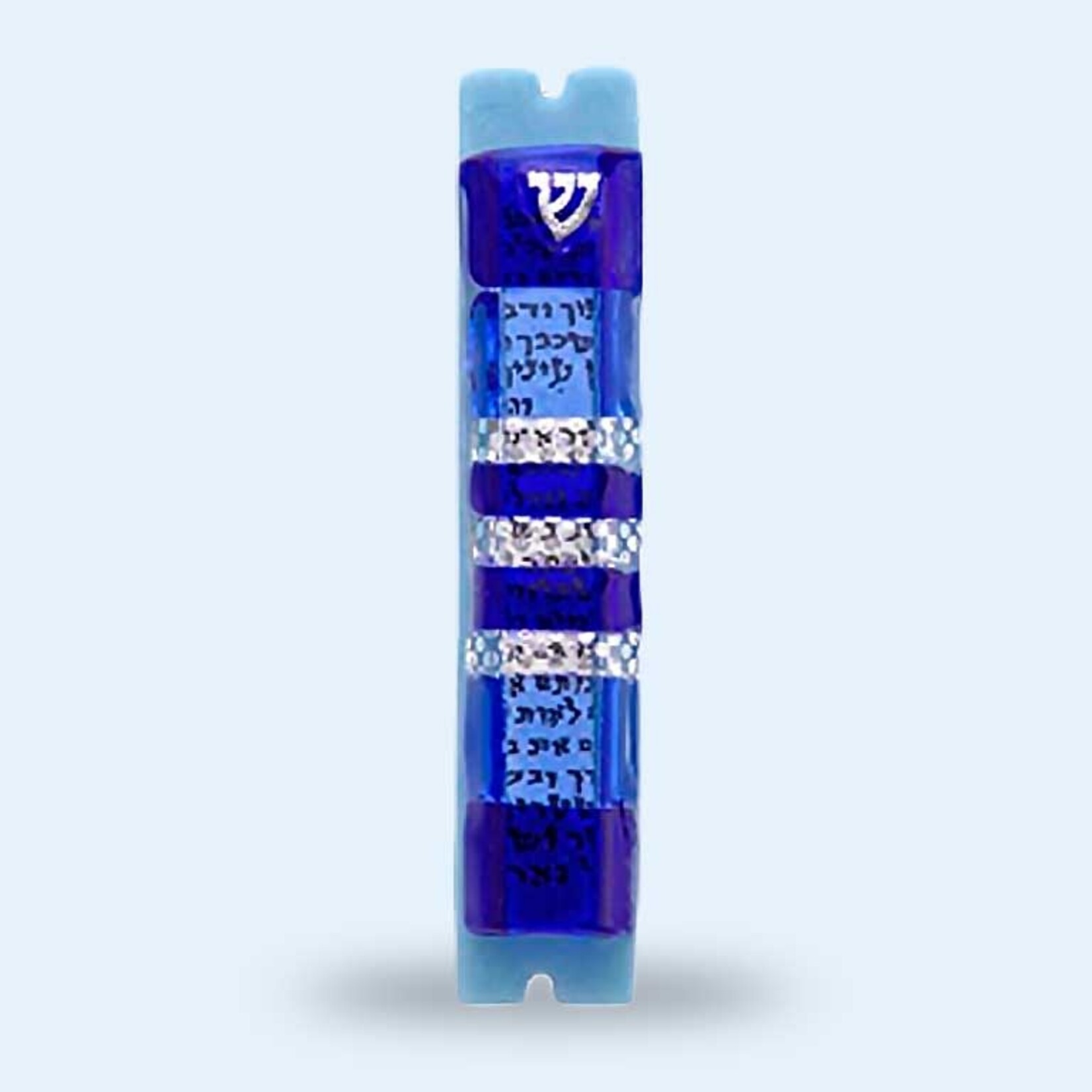 Blues w/ Silver Glass Mezuzah Case