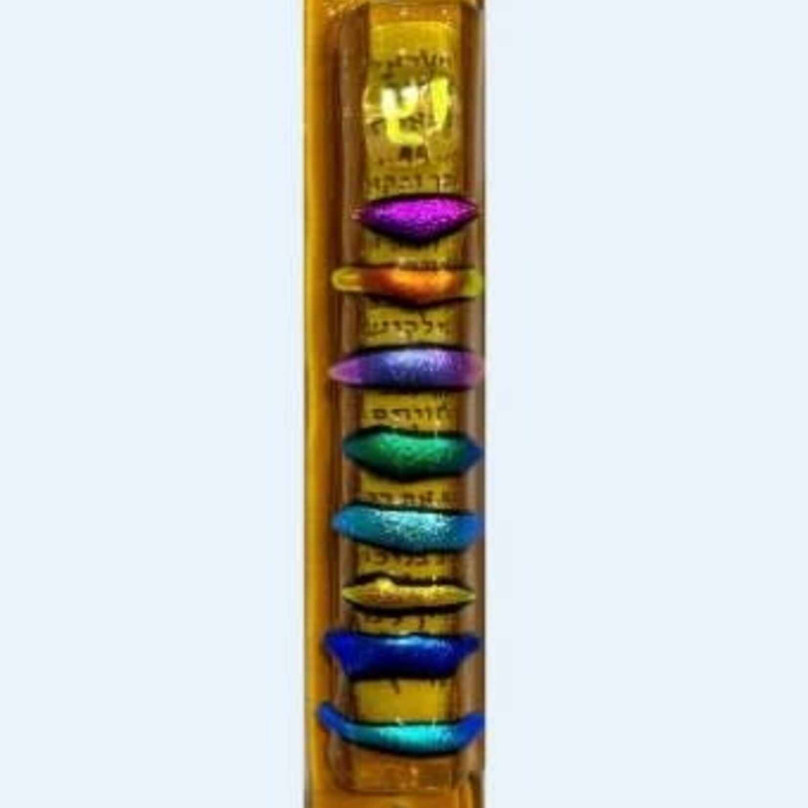 Glass Mezuzah Cases - Amber w/ Mulitcolor Lines