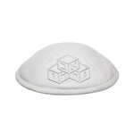 White Ultra Suede Kippah - Silver Blocks