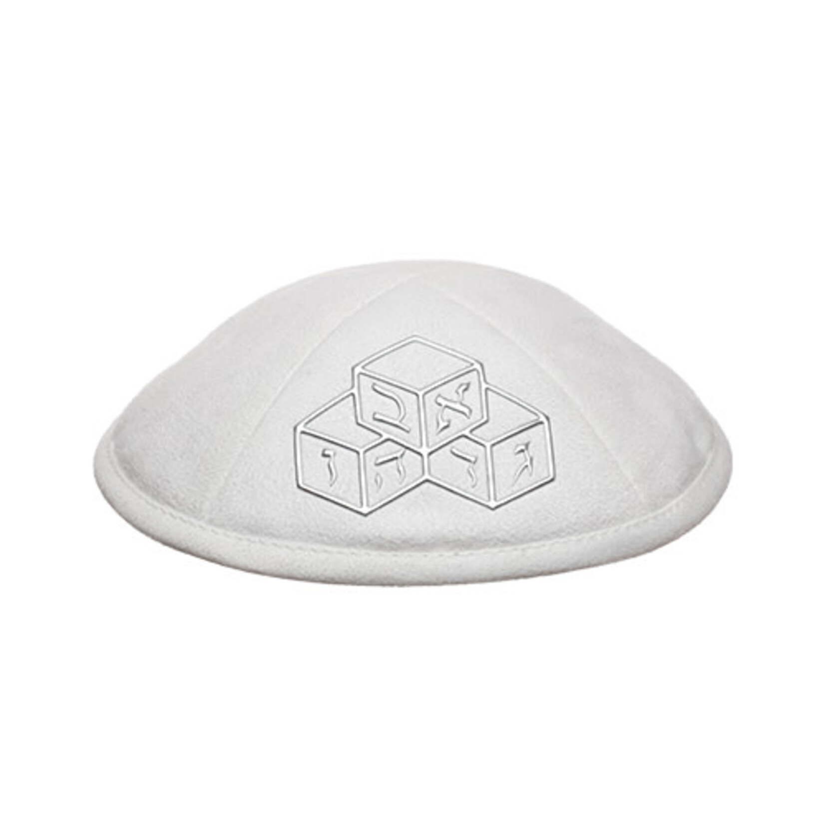 White Ultra Suede Kippah - Silver Blocks