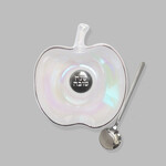 Apple Shaped Glass Honey Dish With Spoon - Silver