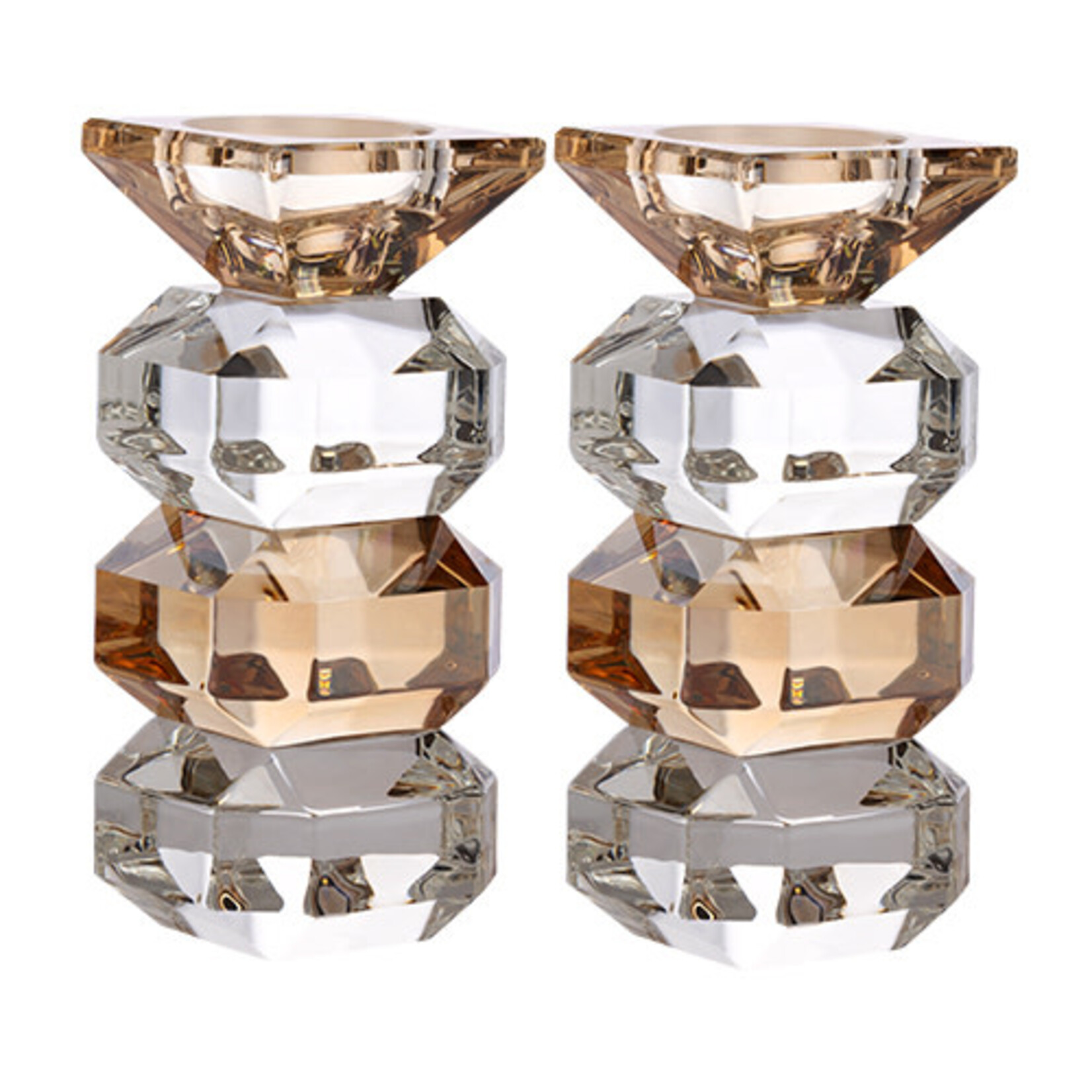 Clear and Amber Crystal Candlesticks