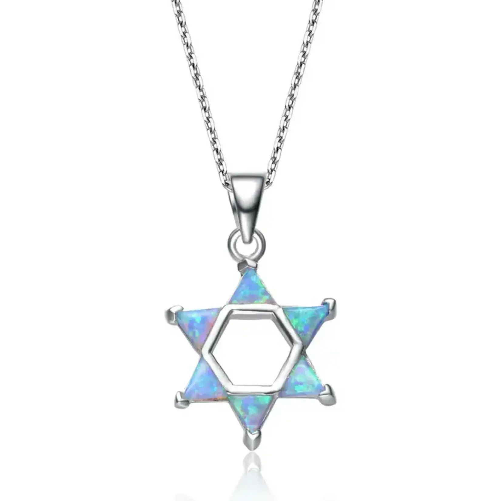 Sterling Silver Blue Topaz Star of David Necklace