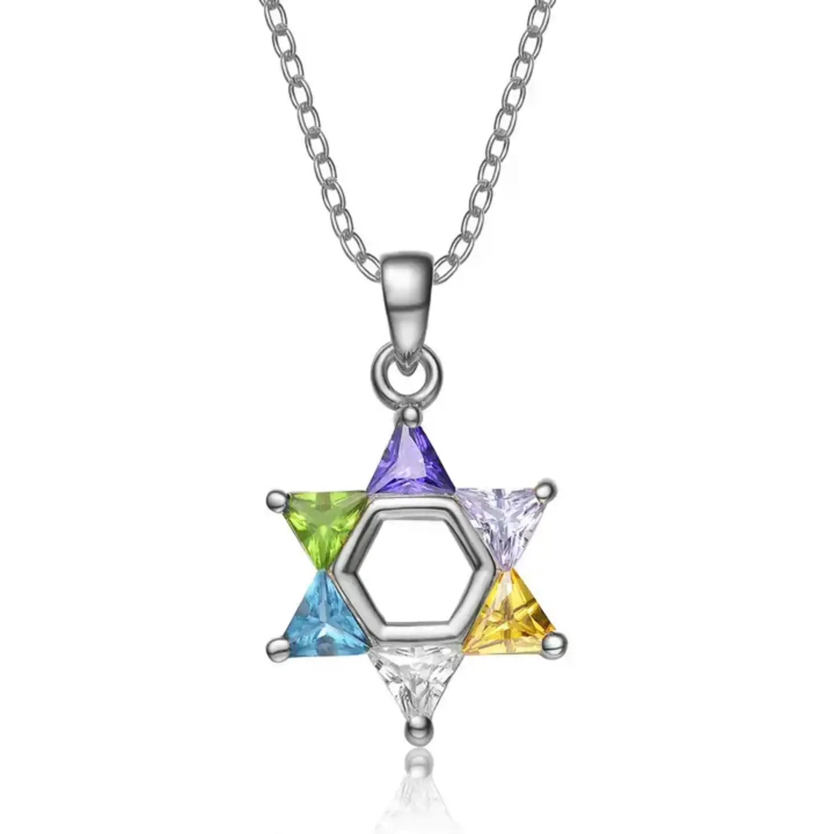 Sterling Silver Multi-Color Star of Daivd Necklace