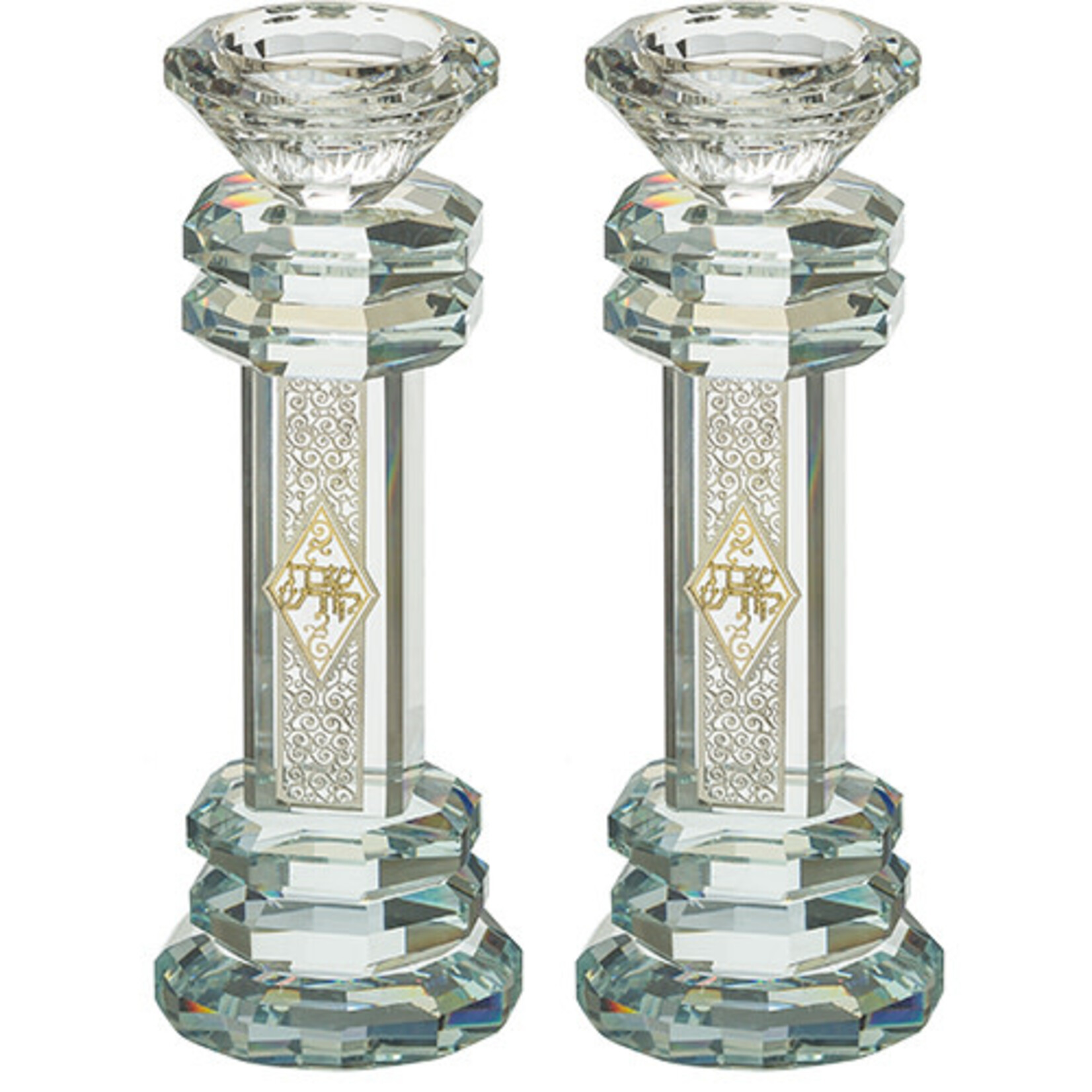 Crystal Candlesticks with Shabbat Shalom Plaque
