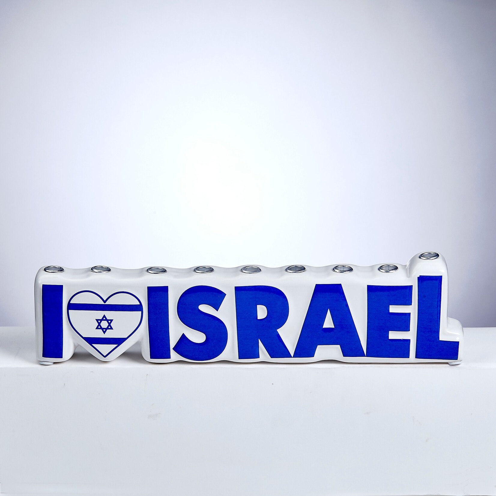 "I Love Israel" Hand-Painted Ceramic Menorah