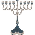 Silver Plated Menorah with Blue - 8.5"