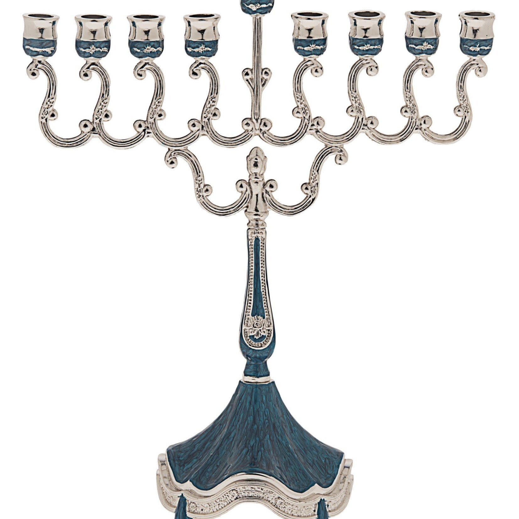 Silver Plated Menorah with Blue - 8.5"