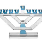 Large Crystal Oil Menorah - Blue Accents