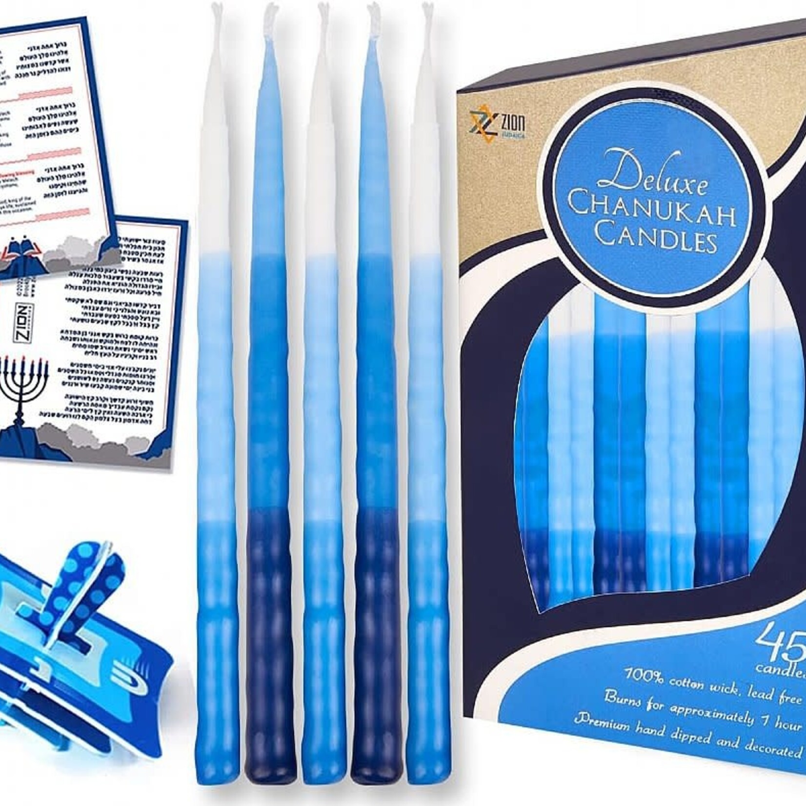 Blue/White Tri-Color Tapered Chanukah Candle