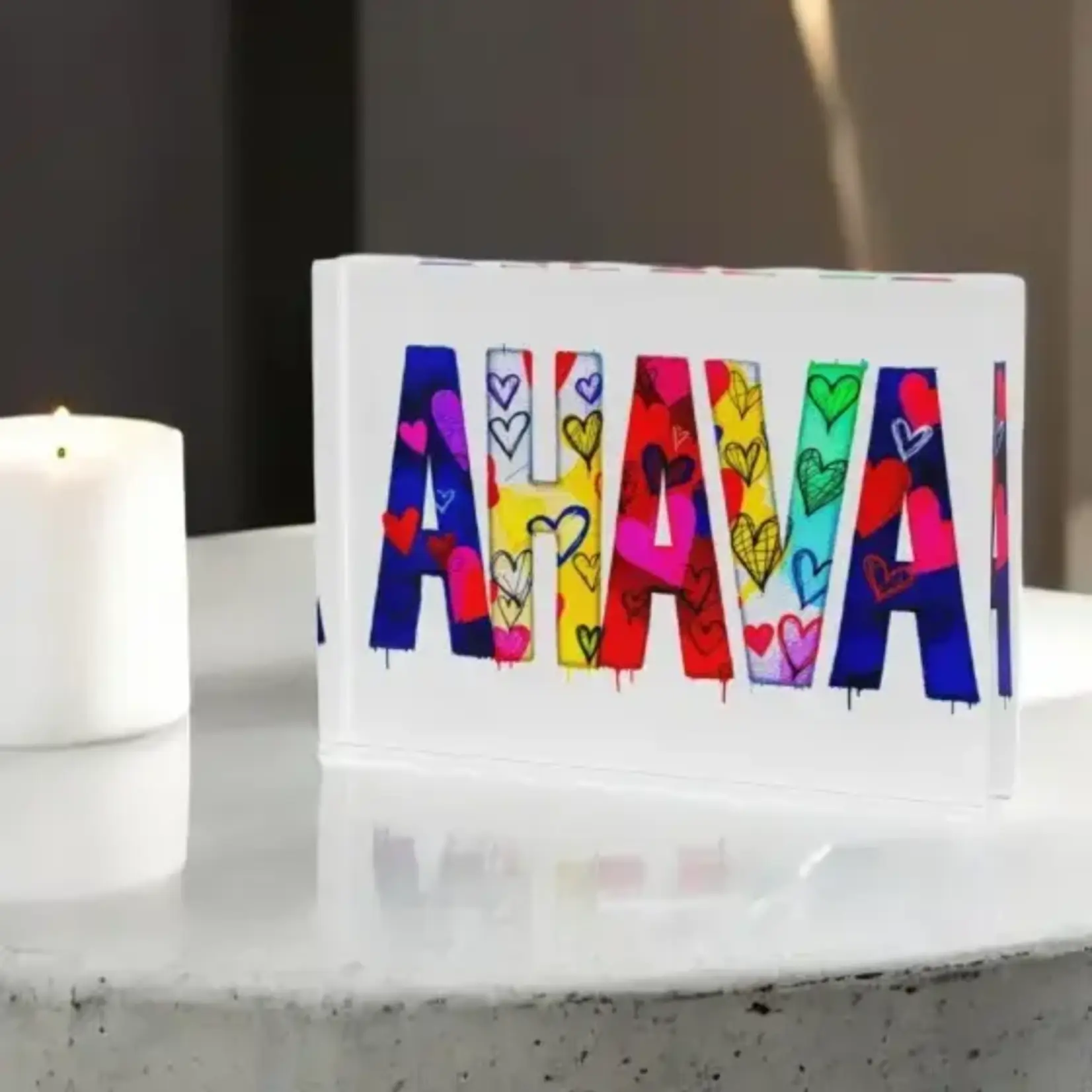 Ahava Love Hearts  Art Crystal Block