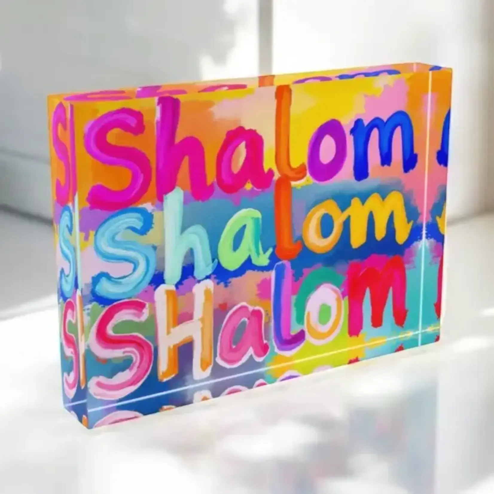 Shalom  Judaica  Art Crystal Block