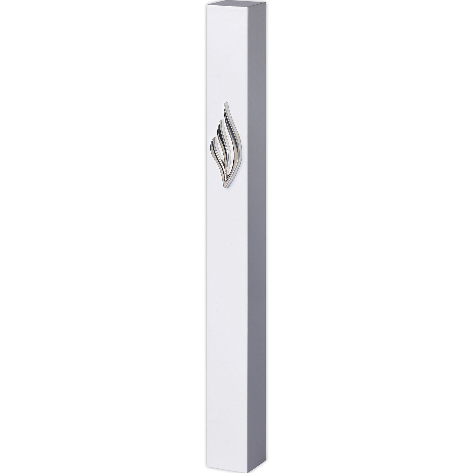 White Modern Aluminum Mezuzah Case w/ Silver Shin