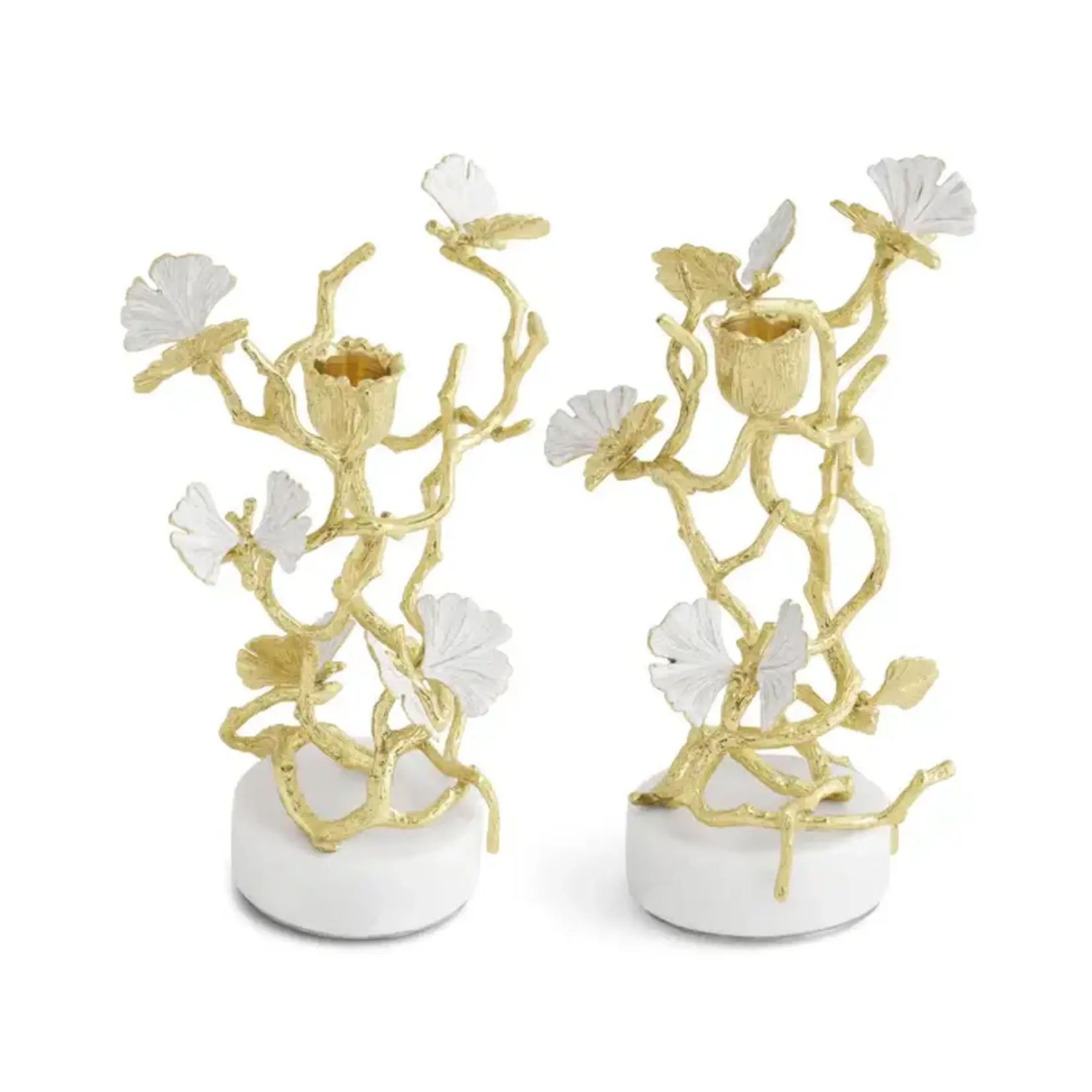 Butterfly Ginkgo Gold Shabbos Candleholders