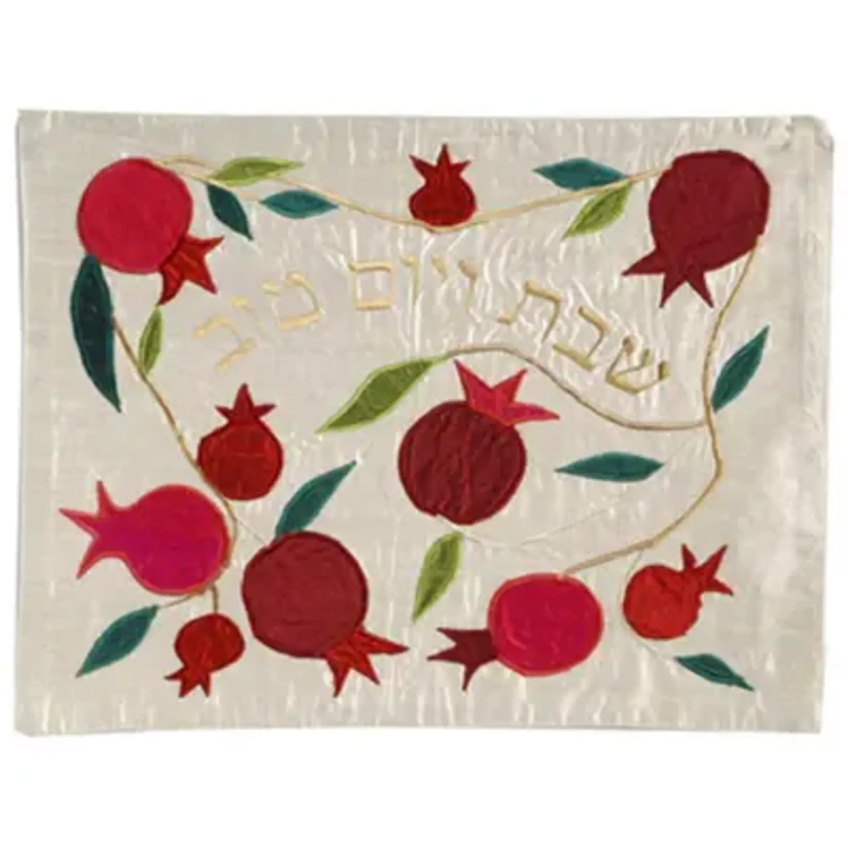 Pomegranates White Raw Silk Appliqued Challa Cover