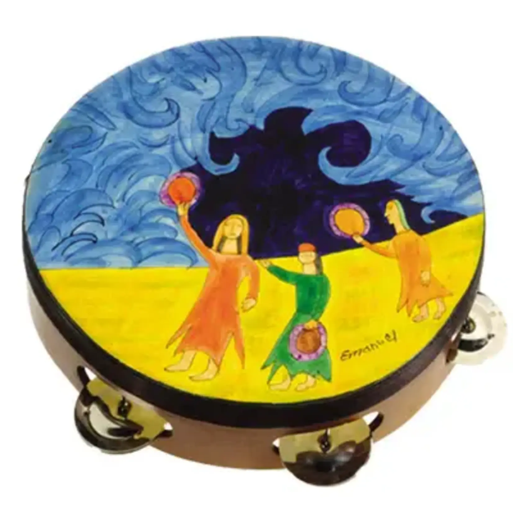 Miriam and Drums Hand Painted Leather Tambourine