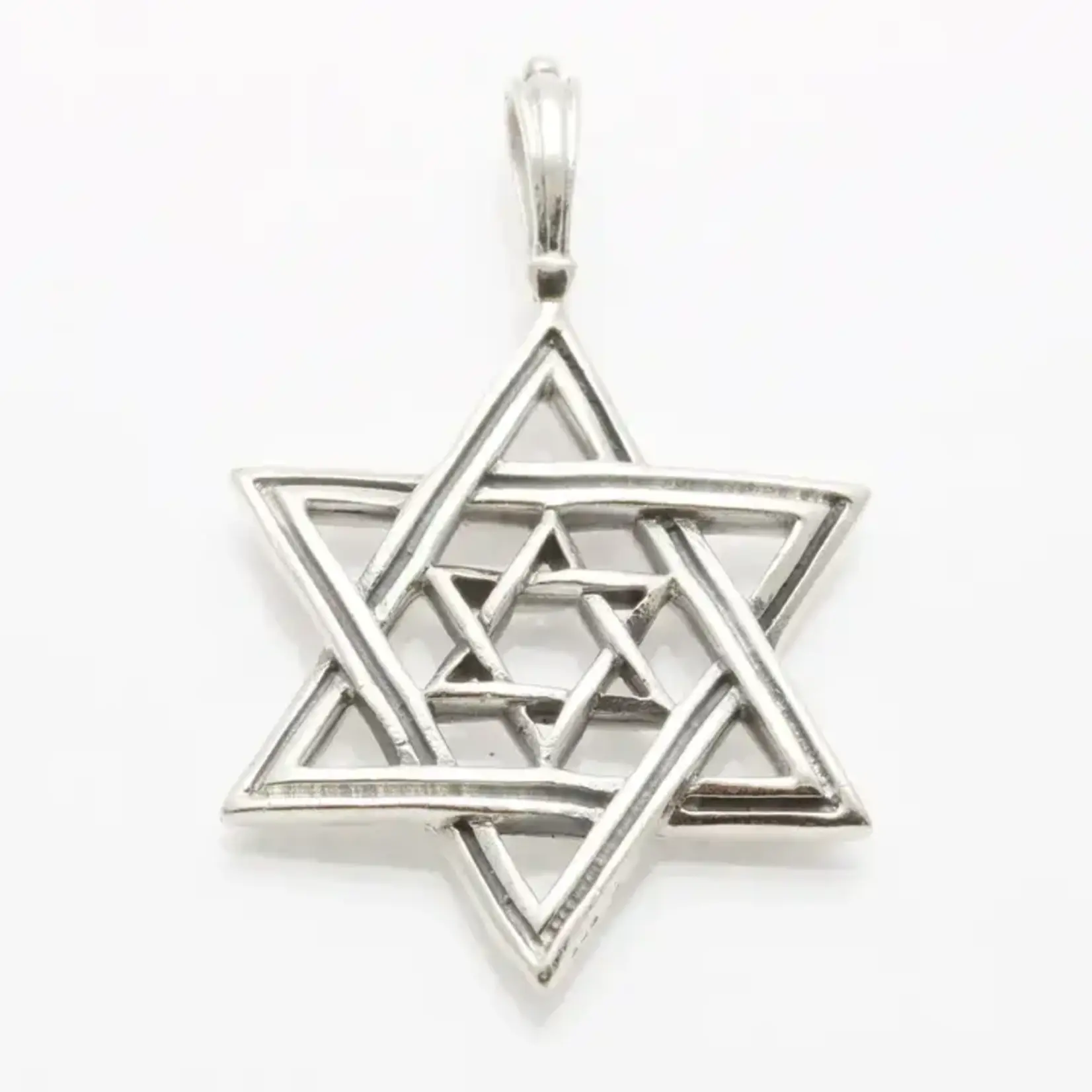Sterling Silver Large Double Star of David Pendant-20" Marina Link Chain