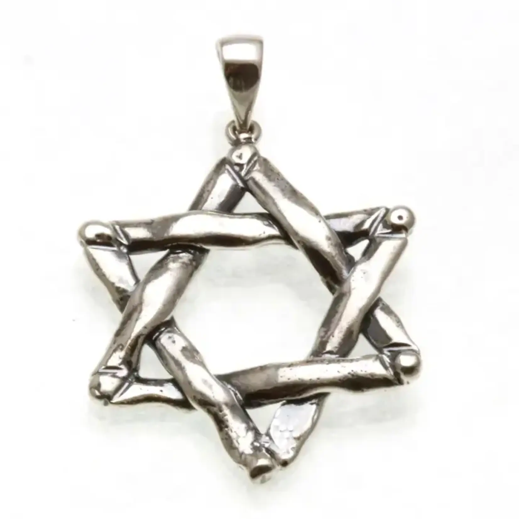 Sterling Silver Large Woven Oxidized Star of David Pendant-18" Rope Chain