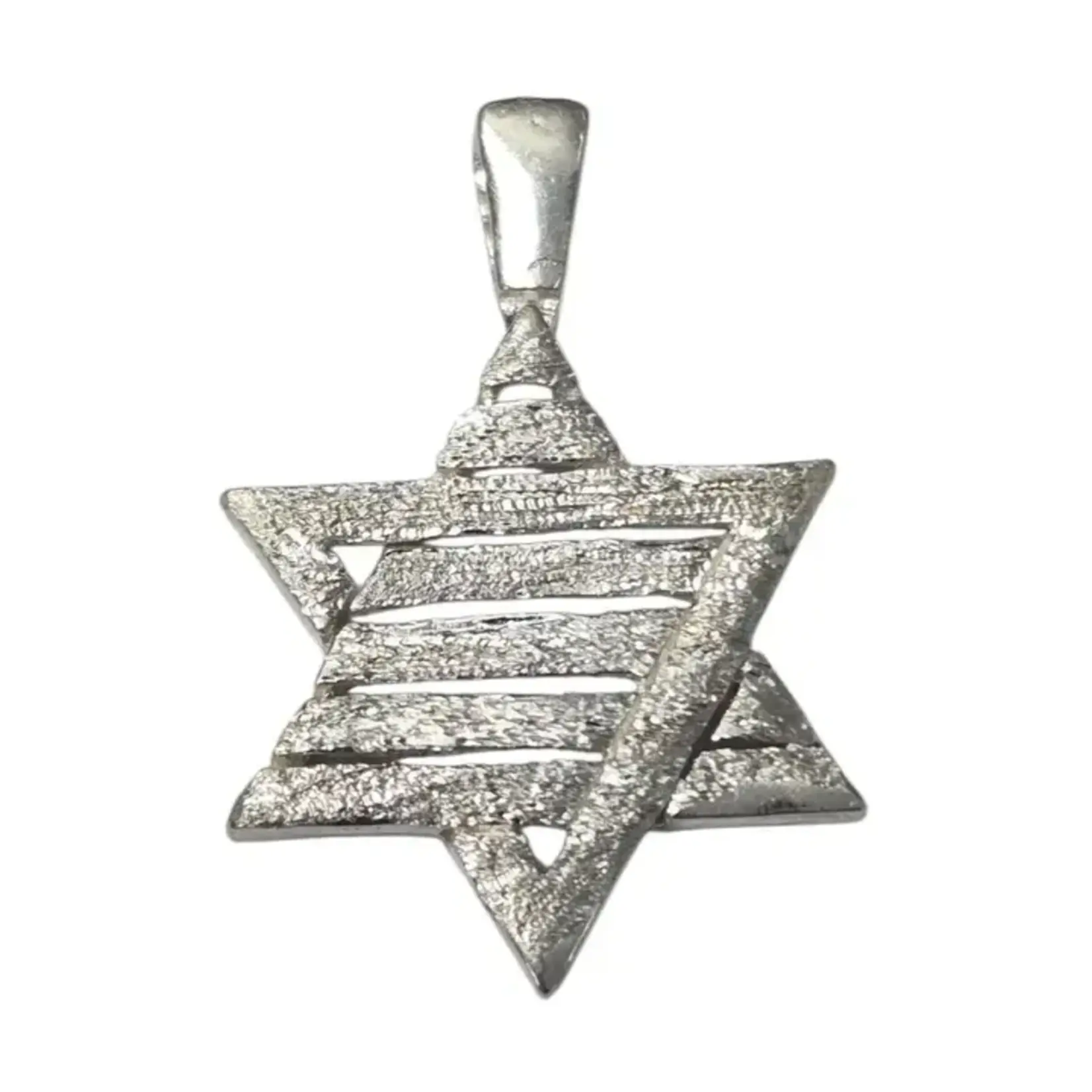Sterling Silver Star of David Stripe Modern Pendant Brushed-16" Rope Chain