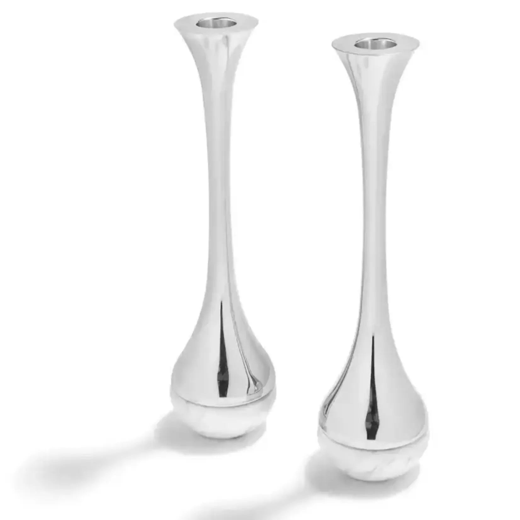 Coluna Dual Candleholders, Marble & Silver, Set of 2