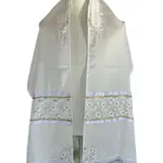 100% Fine White Cotton - Golden Flowers w/ White Stripes