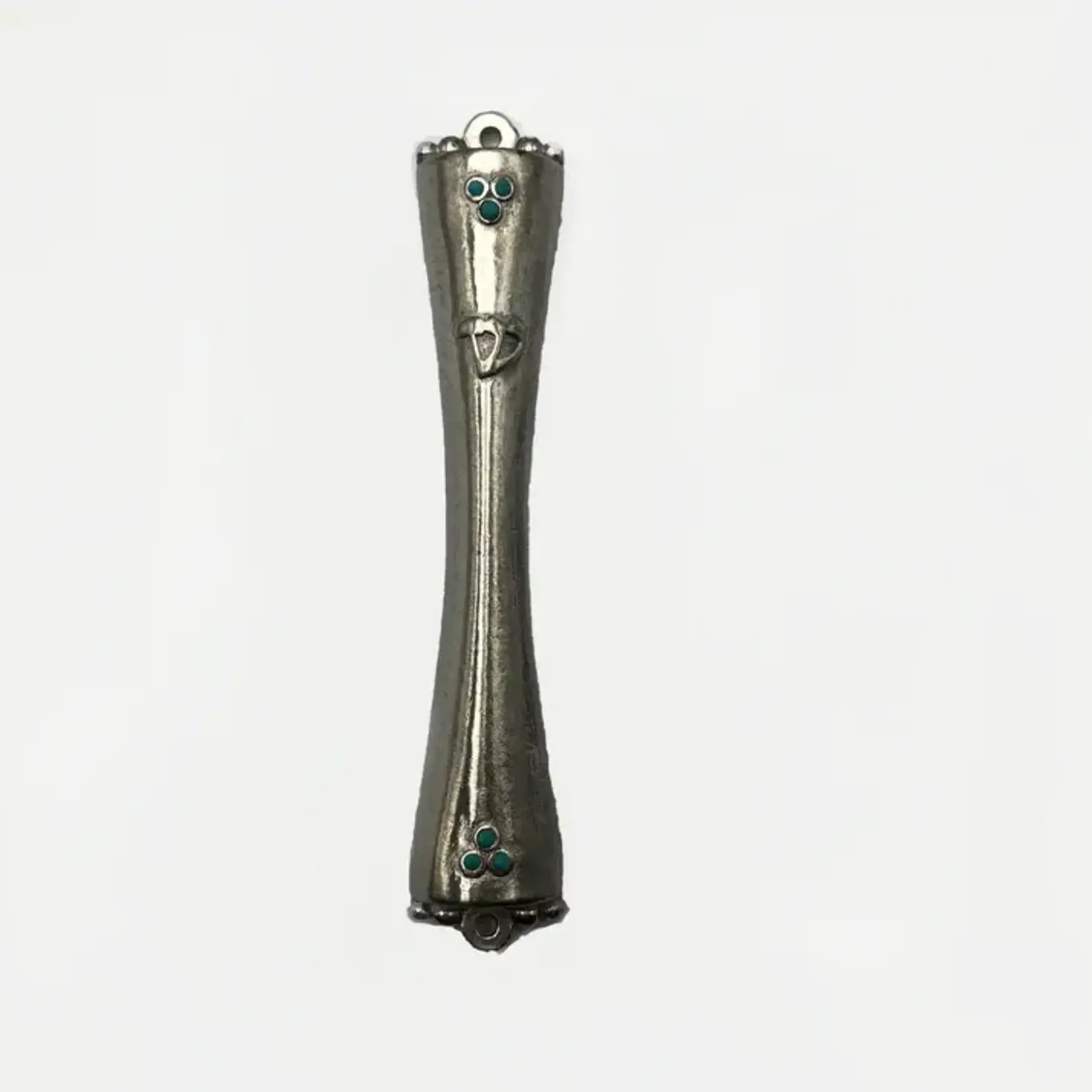 Long Pewter Mezuzah w/ Turquoise Stones
