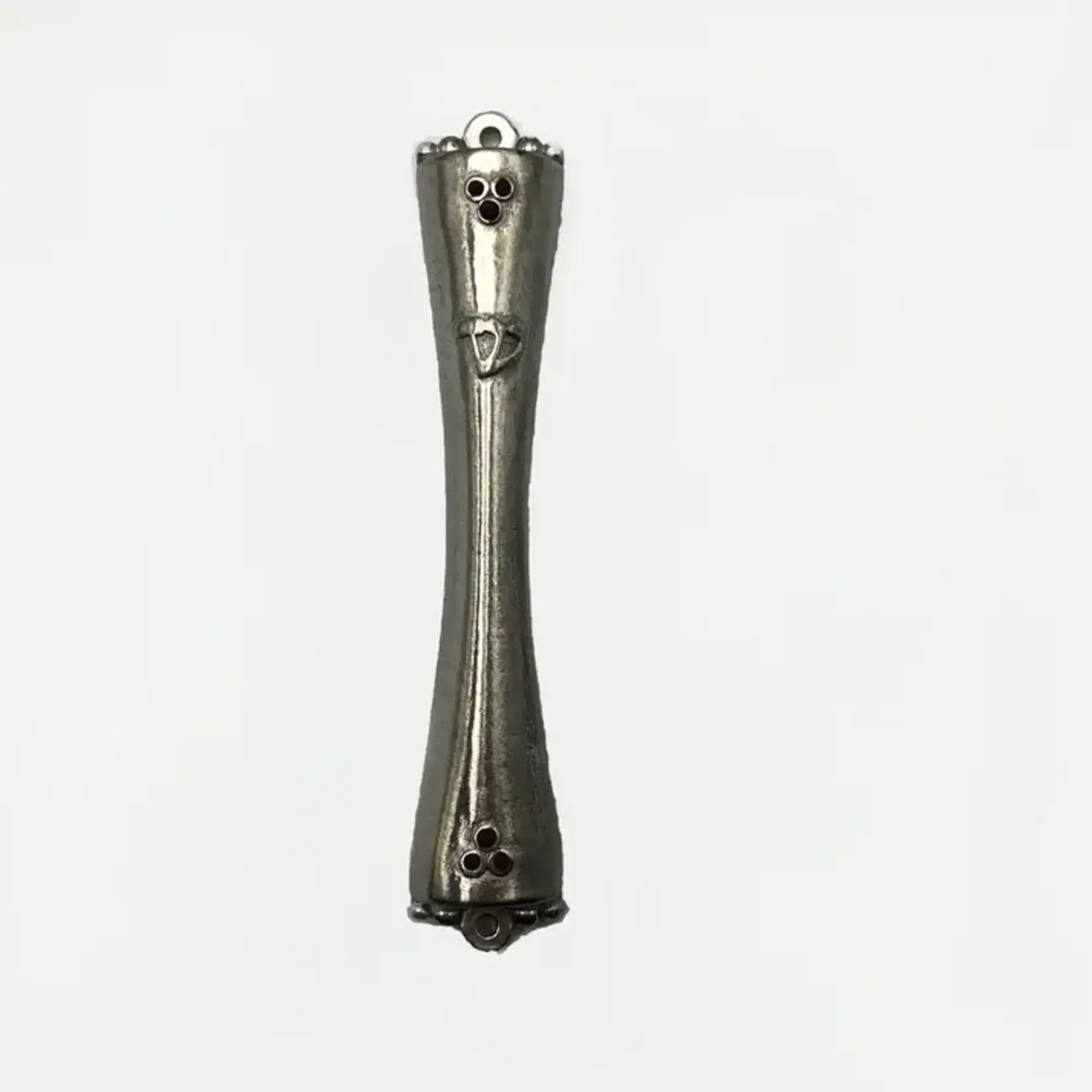 Long Pewter Mezuzah w/ Black Stones